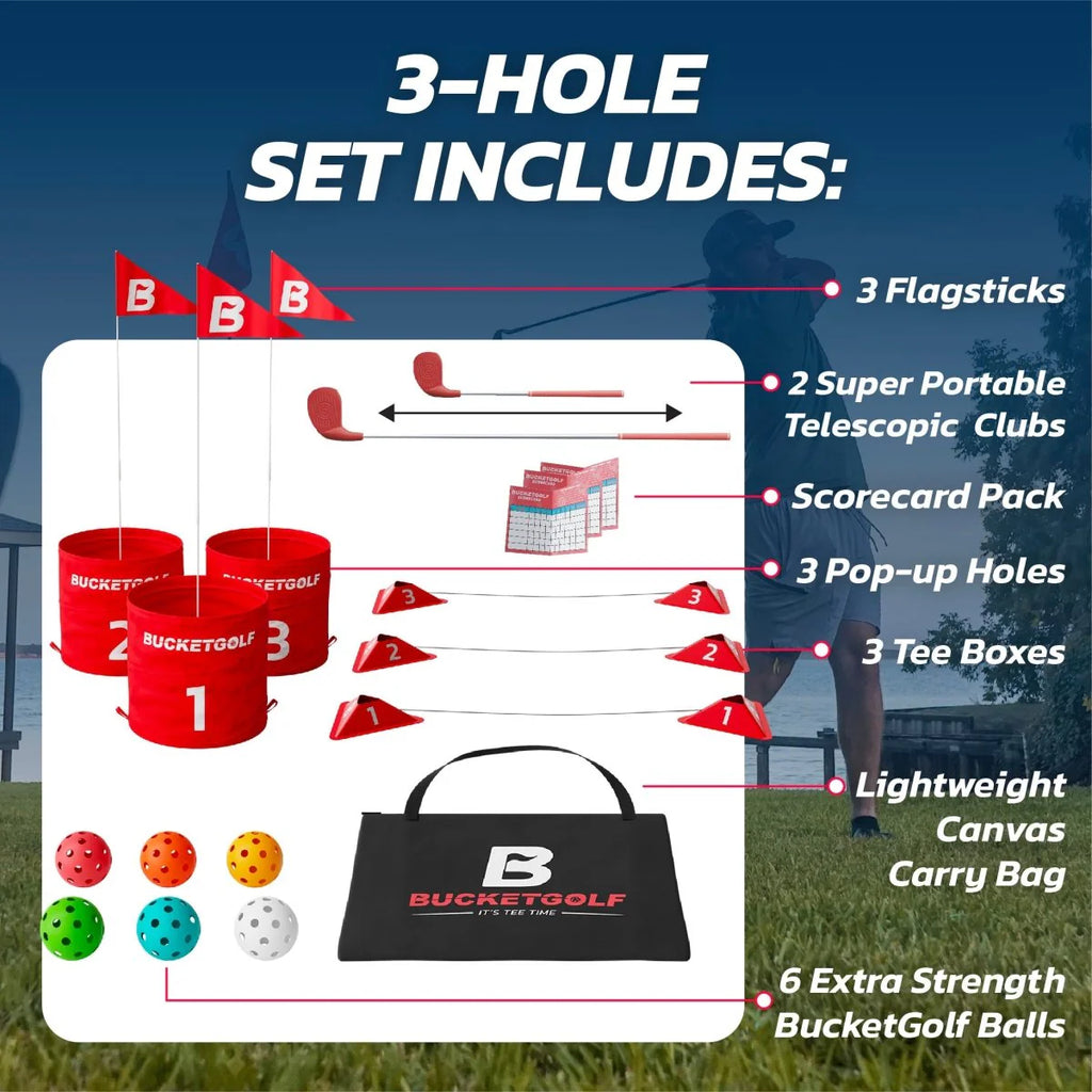 BucketGolf 3 Hole Set – Complete (2 Clubs Included)